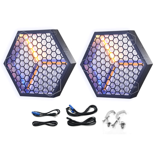 WOLTEC 2-pack R3 PXL Hexagonal Retro Stage PAR Light for Disco and DJ Parties Background Effect – A Sound Active 3 x 60W WW and 47 RGB LED Rave light with Tungsten-Look Filament and RGBW Glow of Strobe Lamp