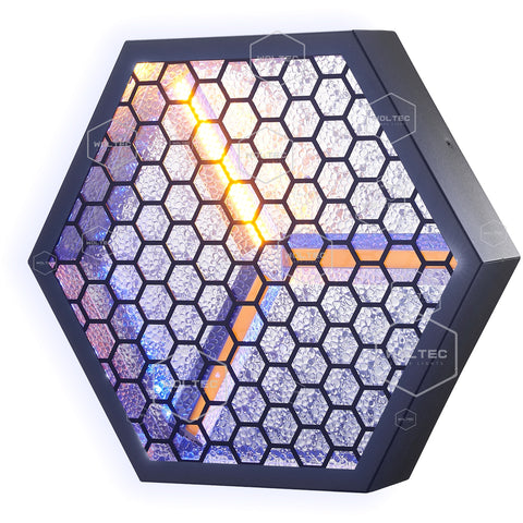 WOLTEC 4-pack R3 PXL Hexagonal Retro Stage PAR Light for Disco and DJ Parties Background Effect – A Sound Active 3 x 60W WW and 47 RGB LED Rave light with Tungsten-Look Filament and RGBW Glow of Strobe Lamp