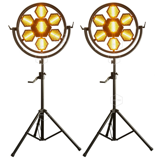 2-Pack Woltec R7 PXL Hexagon Stage Light + 2 Heavey Duty Stands Background Effect Retro Blinder Lamp 7x 60W LED filament and RGB Stage Dj Disco Lamp Pixel Strobe Matrix Vintage Luminaire