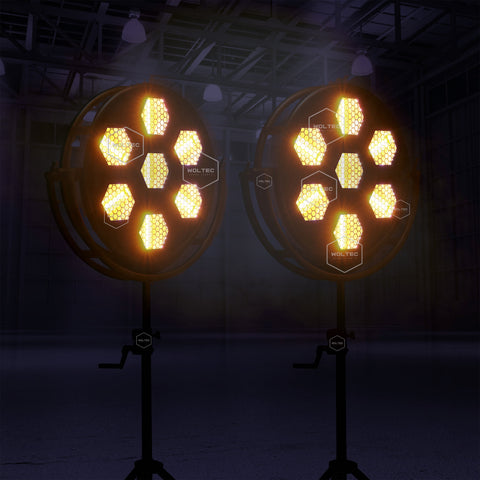 2-Pack Woltec R7 PXL Hexagon Stage Light + 2 Heavey Duty Stands Background Effect Retro Blinder Lamp 7x 60W LED filament and RGB Stage Dj Disco Lamp Pixel Strobe Matrix Vintage Luminaire