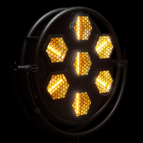 WOLTEC 7 LED Hexagon Retro Stage Light Audience Blinder for Background of Disco and DJ Parties – A Warm White Sound Active & DMX Rave Light with Tungsten-Look Filament and RGBW Glow of Strobe Lamp